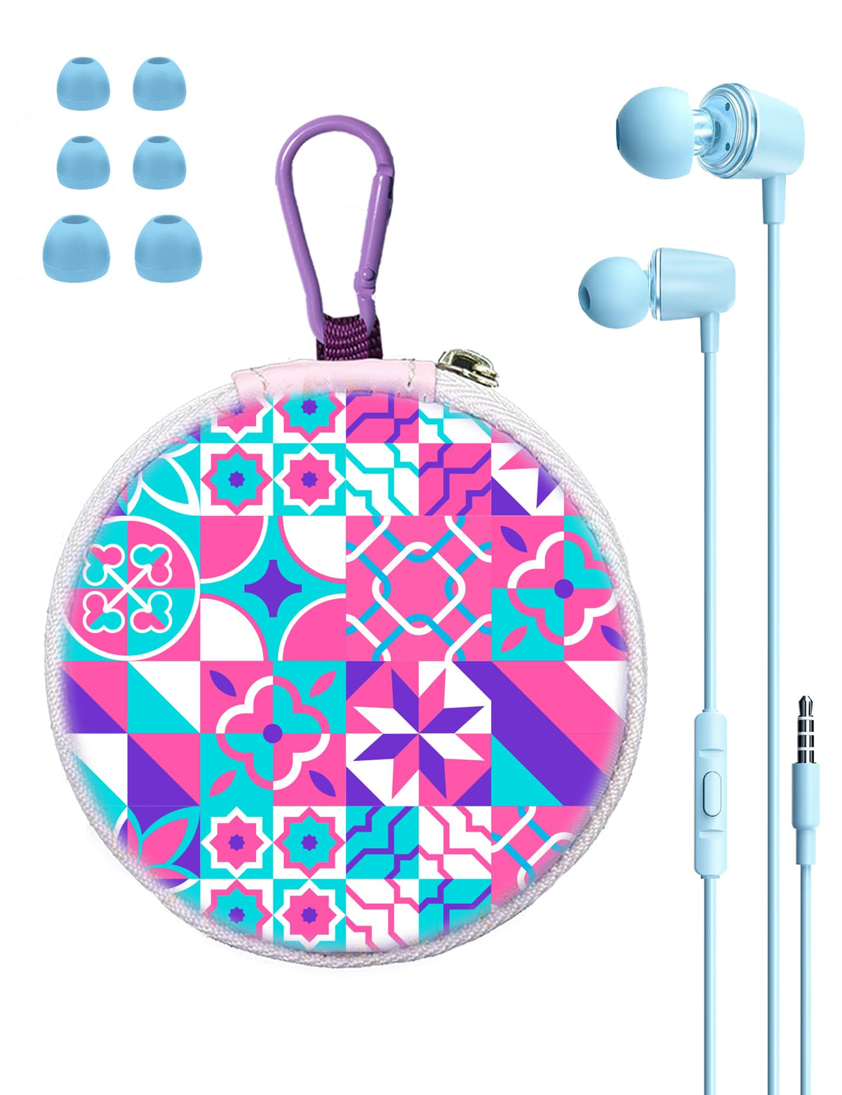 Teens Wired Earbuds with Case, 3.5mm Headphones for School,Berry Bows