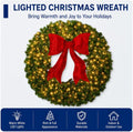 36in Large Pre-Lit Christmas Wreath with Bow, Artificial Greenery