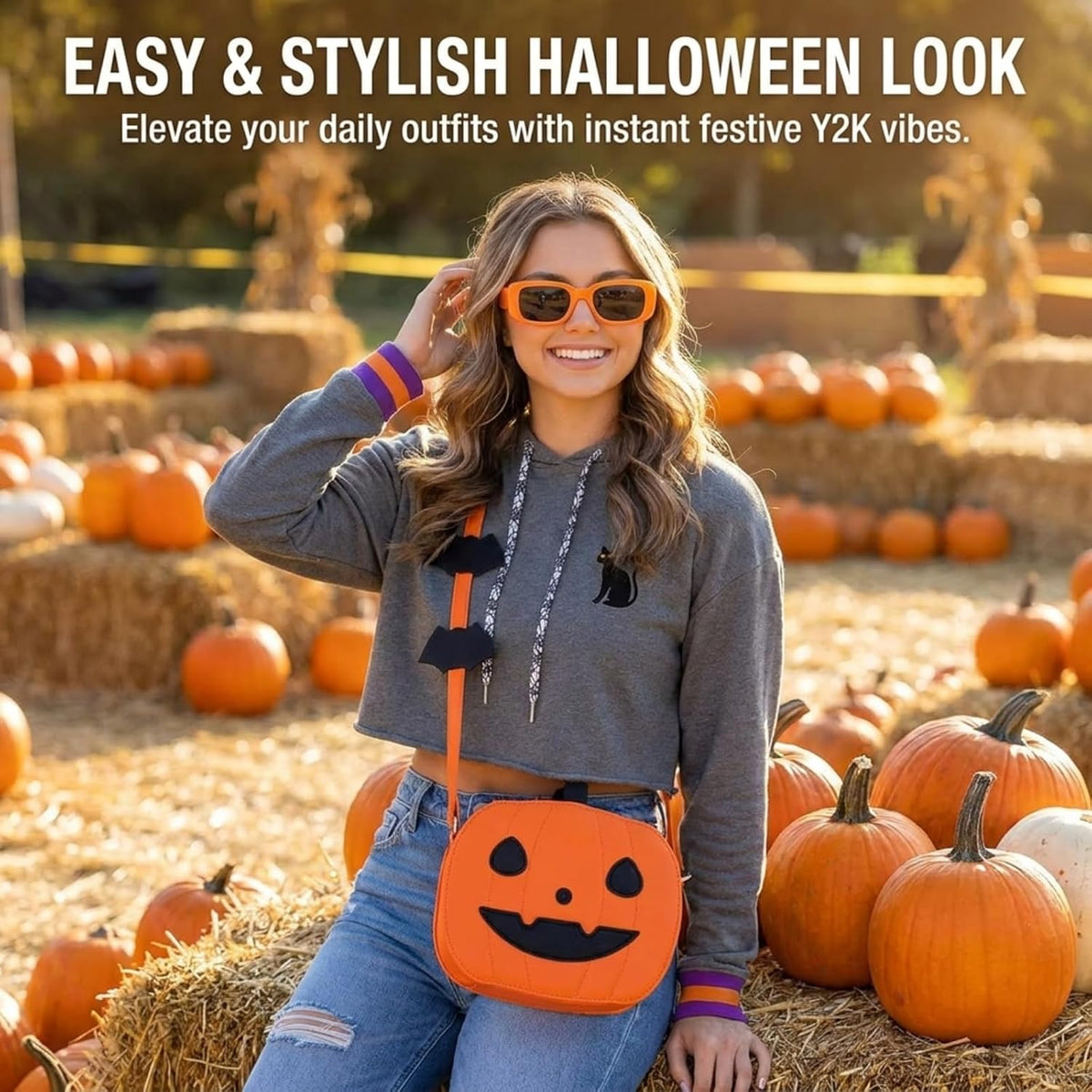 Kingdder 2 Pcs Halloween Pumpkin Purse Woman Jack O Lantern Crossbody Bag