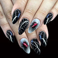Halloween Black Press On Nails Short Oval Cute Ghost Pumpkin Fake Nails