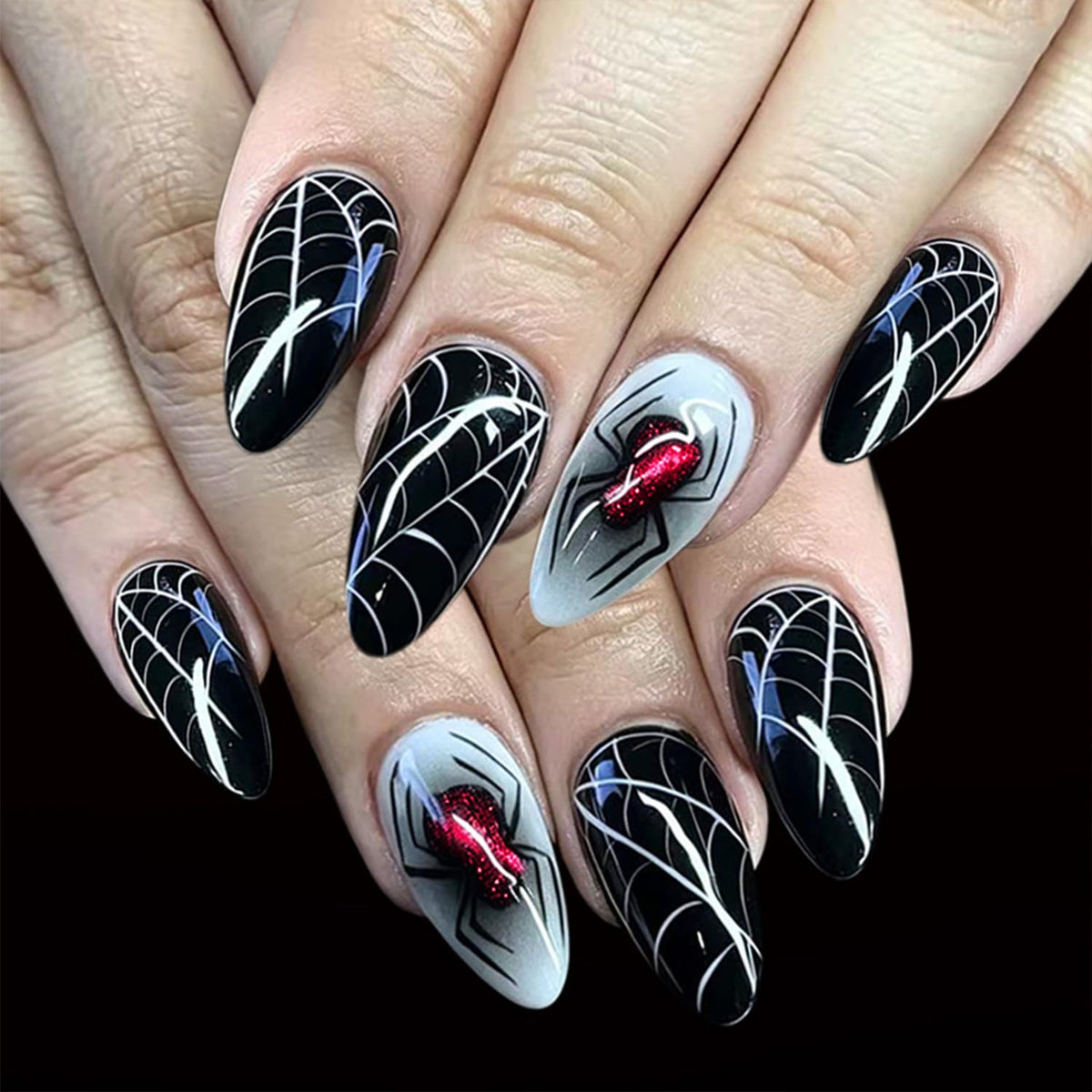 Halloween Black Press On Nails Short Oval Cute Ghost Pumpkin Fake Nails