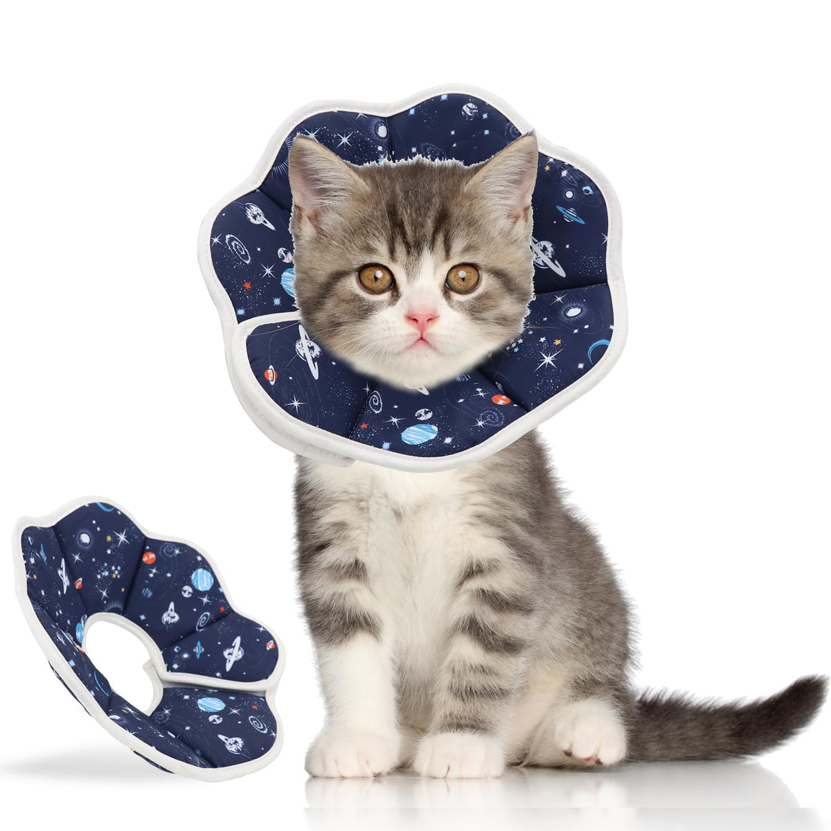 Soft Cat Cone, Adjustable Recovery Collar After Surgery to Prevent Licking Wound, Protective Cat Neck Cone, Comfortable Pet Elizabethan Collar for Cats Kittens and Puppies (M)