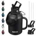 BJPKPK Half Gallon Insulated Water Bottles with Straw Lid & Side Handle, 64oz Large, Stainless Steel Water Bottles with 3 Lids and Paracord Strap, Metal Water Jug,Black