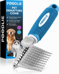 Poodle Pet Detangling Pet Comb with Long & Short Stainless Steel Teeth for Removing Matted Fur, Knots & Tangles – Detangler Tool Accessories for Safe & Gentle DIY Dog & Cat Grooming