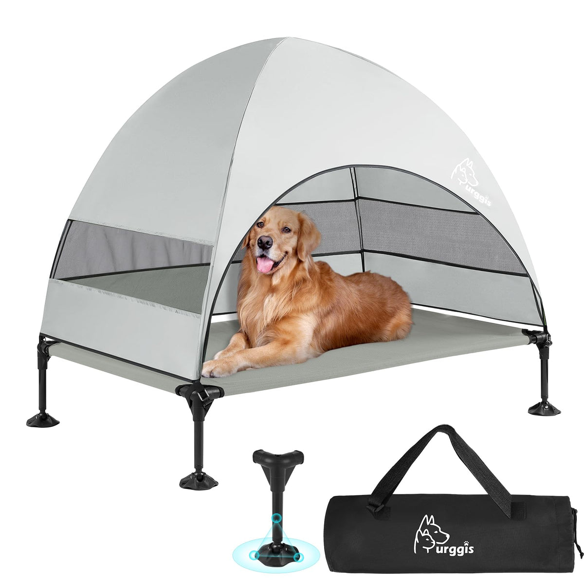 Upgraded Elevated Dog Bed with Canopy, Portable Raised Outdoor Dog Bed with Stable Anti-Slip Feet, Wider Shade Pet Bed Cot, Raised Dog Beds for Large Dogs Camping, Indoor & Outdoor Use