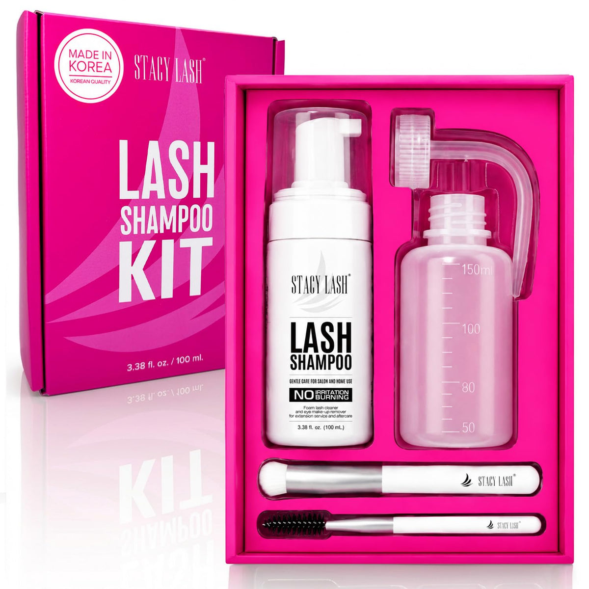 STACY LASH Eyelash Extension Shampoo + Brush / 1.69 fl.oz / 50ml / Korean Makeup Remover/Eyelid Foaming Cleanser/Wash for Extensions & Natural Lashes/Supplies for Professional & Home Use