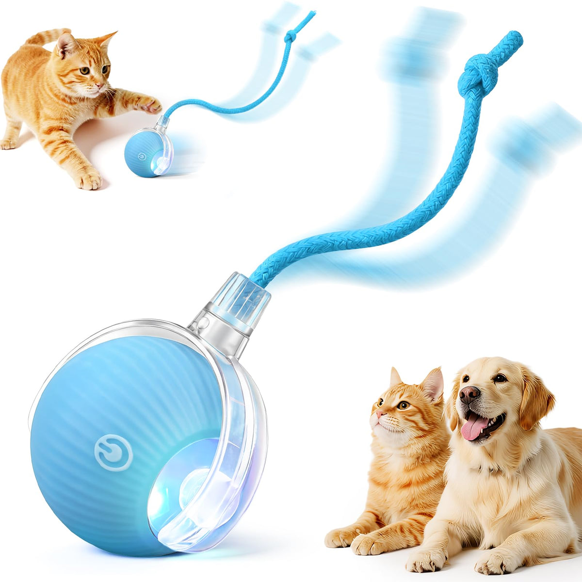 Smart Interactive Automatic Electric Rolling Moving Rechargeable Motion Activated Self Play Electronic Stimulation Chase Teaser Ball Toy with Rope for Indoor Bored Adult Cat and Dog, Red
