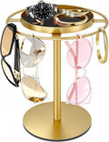 LSK Metal Sunglasses Organizer, Glasses Holder Stand with Storgae Tray, Eyeglasses Holder with Anti-Slip Pads for Tabletop, Desk, Dresser, Gold