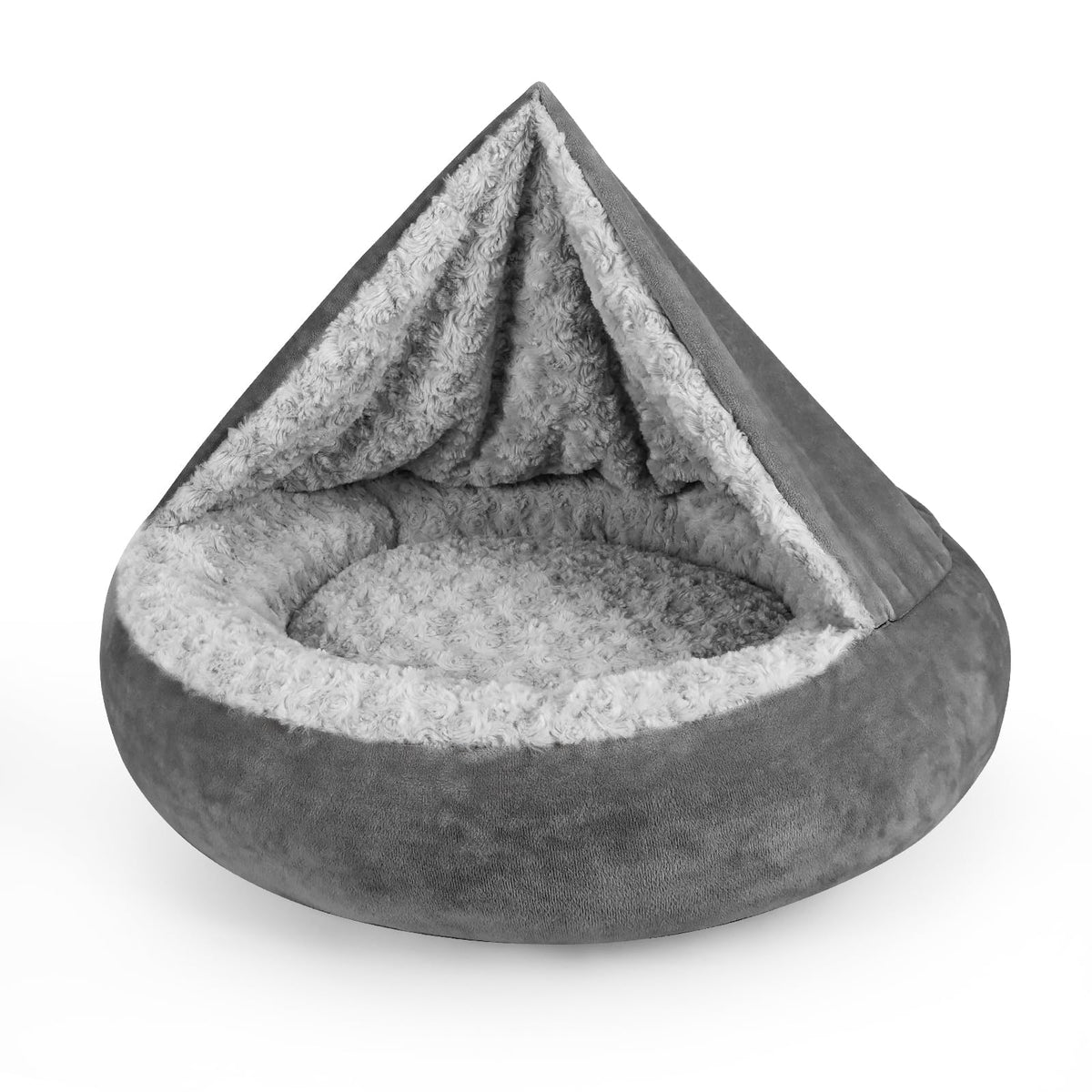 JOEJOY Small Dog Bed Cat Bed with Hooded Blanket, Cozy Cuddler Luxury Puppy Pet Bed, Donut Round Calming Anti-Anxiety Dog Burrow Cave Bed - Anti-Slip Bottom and Machine Washable 23 inch