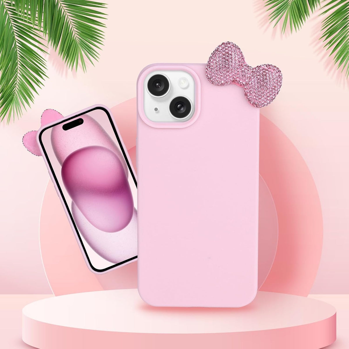 Cases for iPhone 13, Luxury Glitter 3D Rhinestone Bow Phone Cover Soft Litchi Pattern Protective Phone Case for iPhone 13 6.1" 2021