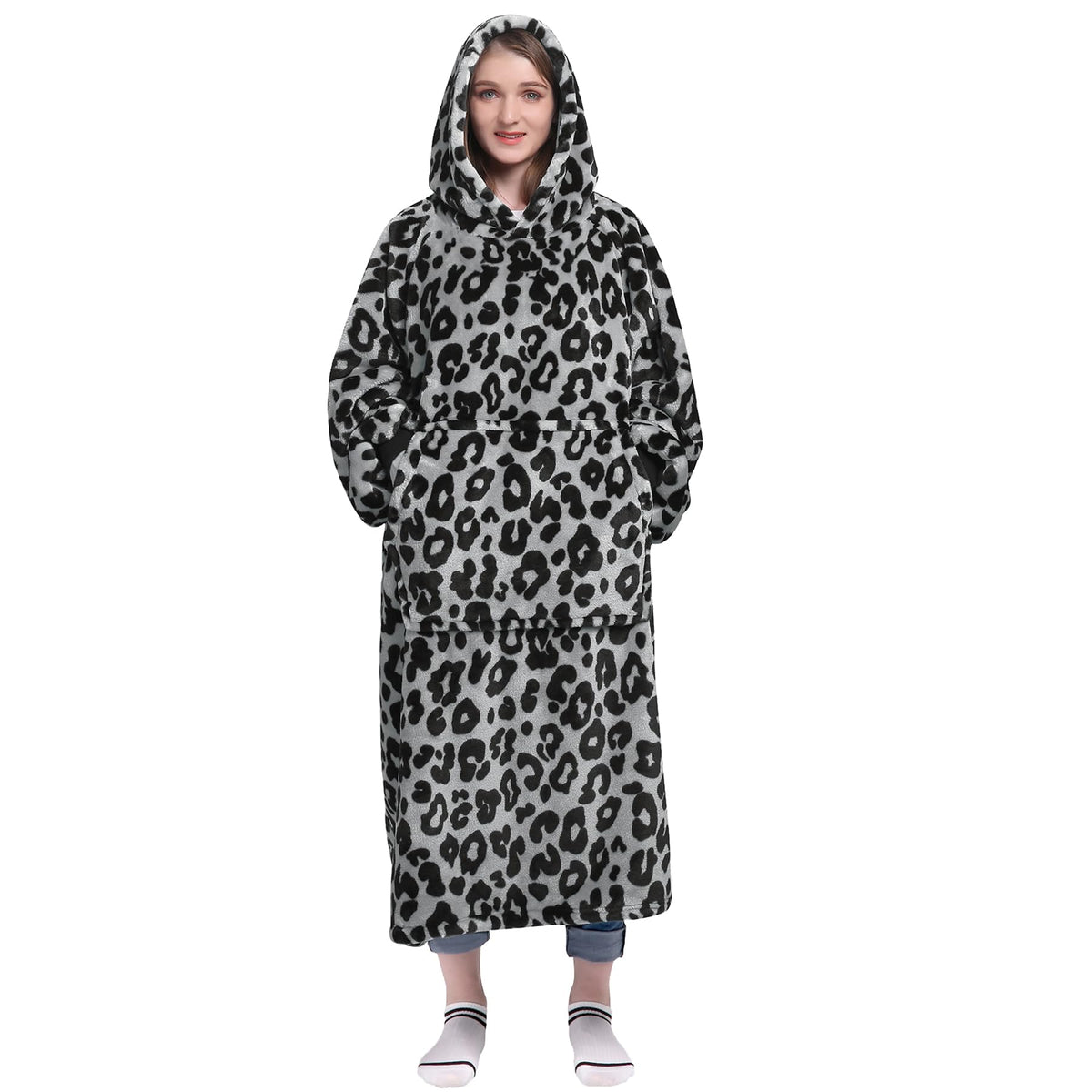 Waitu Wearable Blanket Sweatshirt Gifts for Women and Men, Warm and Cozy Giant Blanket Hoodie, Thick Flannel Hooded Blanket with Sleeves and Giant Pocket - Dark Gray