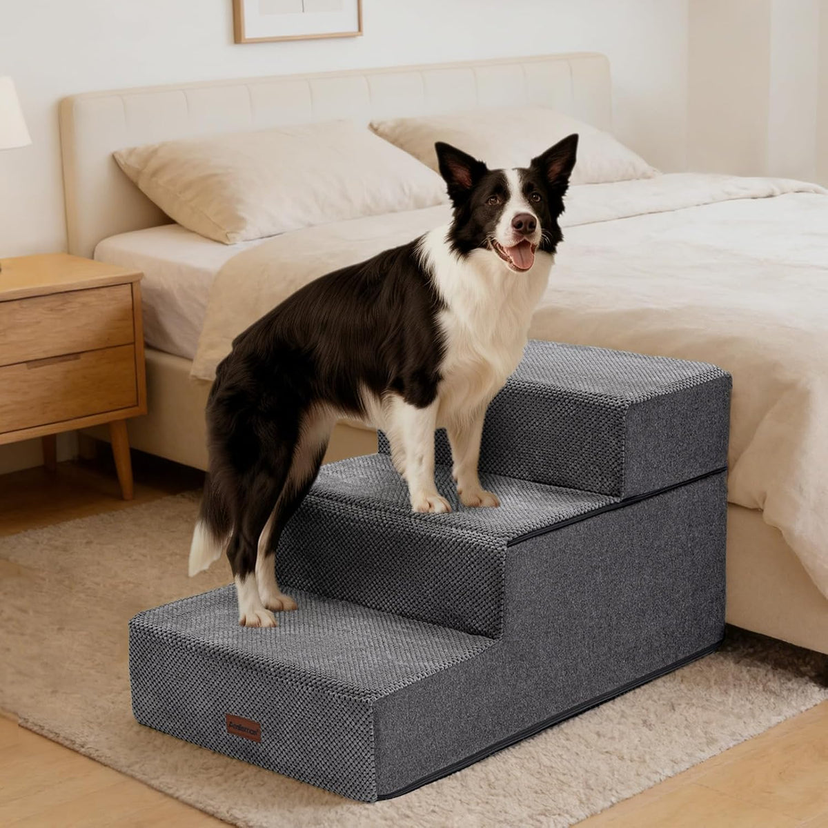 Dog Stairs for Large Dogs 18" H, Extra Wide Pet Steps for Couches & Beds | Aodisman Pet Stairs with 20" Wide,Deep Steps and Reinforced Support Boards for Easy Climb,Ideal for Large & Senior Dogs,Grey