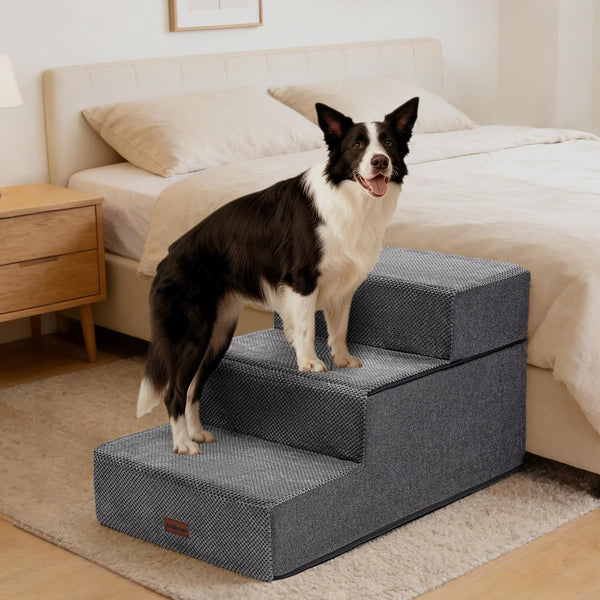 Dog Stairs for Large Dogs 18" H, Extra Wide Pet Steps for Couches & Beds | Aodisman Pet Stairs with 20" Wide,Deep Steps and Reinforced Support Boards for Easy Climb,Ideal for Large & Senior Dogs,Grey