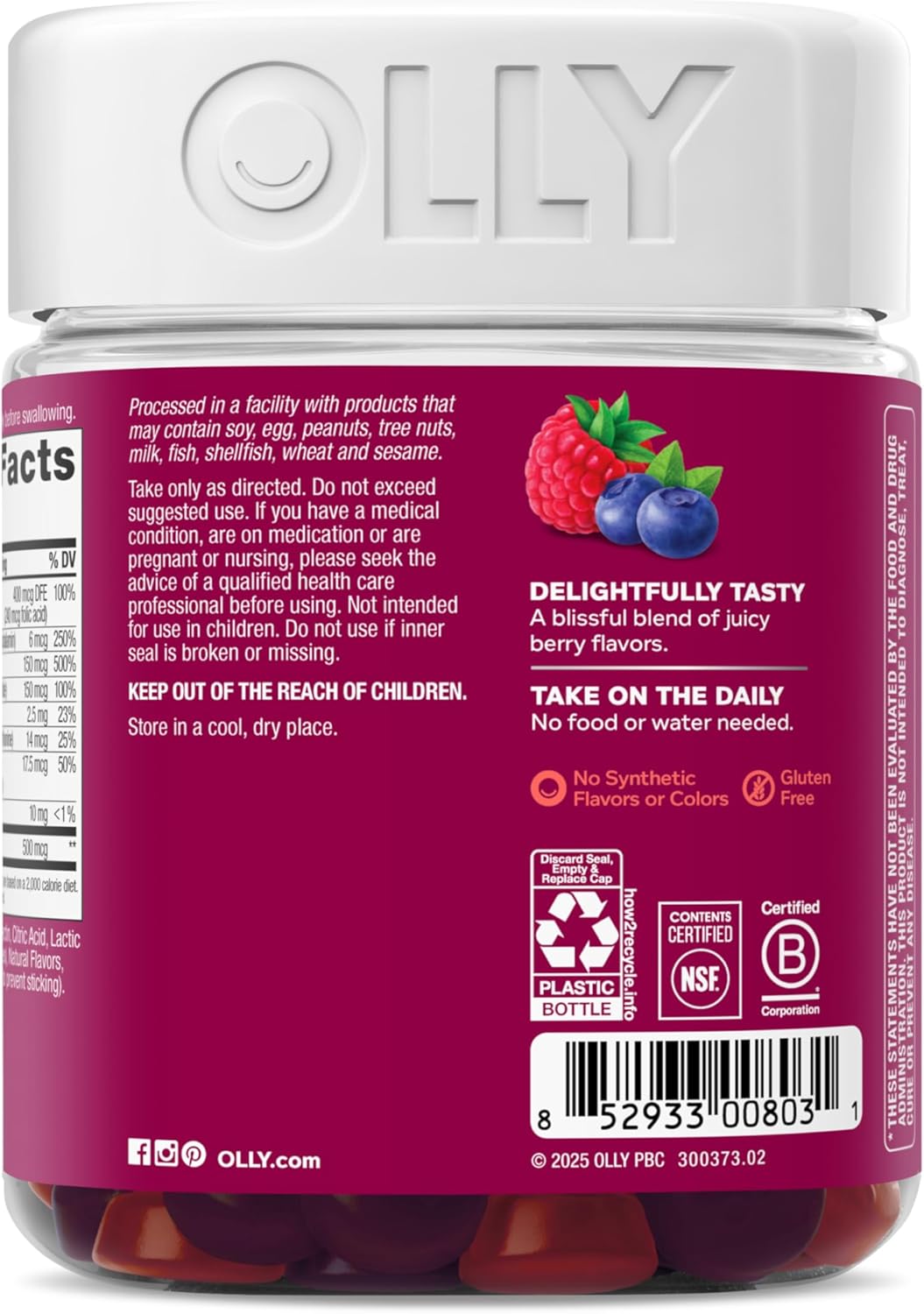 OLLY Women's Multivitamin Gummy, Women's Overall Wellness,* Vitamins A, C, D, E, Biotin, Folic Acid, Adult Chewable Supplement, Berry Flavored, 65 Day Supply - 130 Count