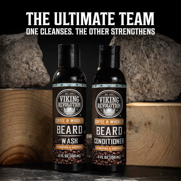 Viking Revolution Beard Conditioning Kit-CoffeeWhiskey, 5 Products Included