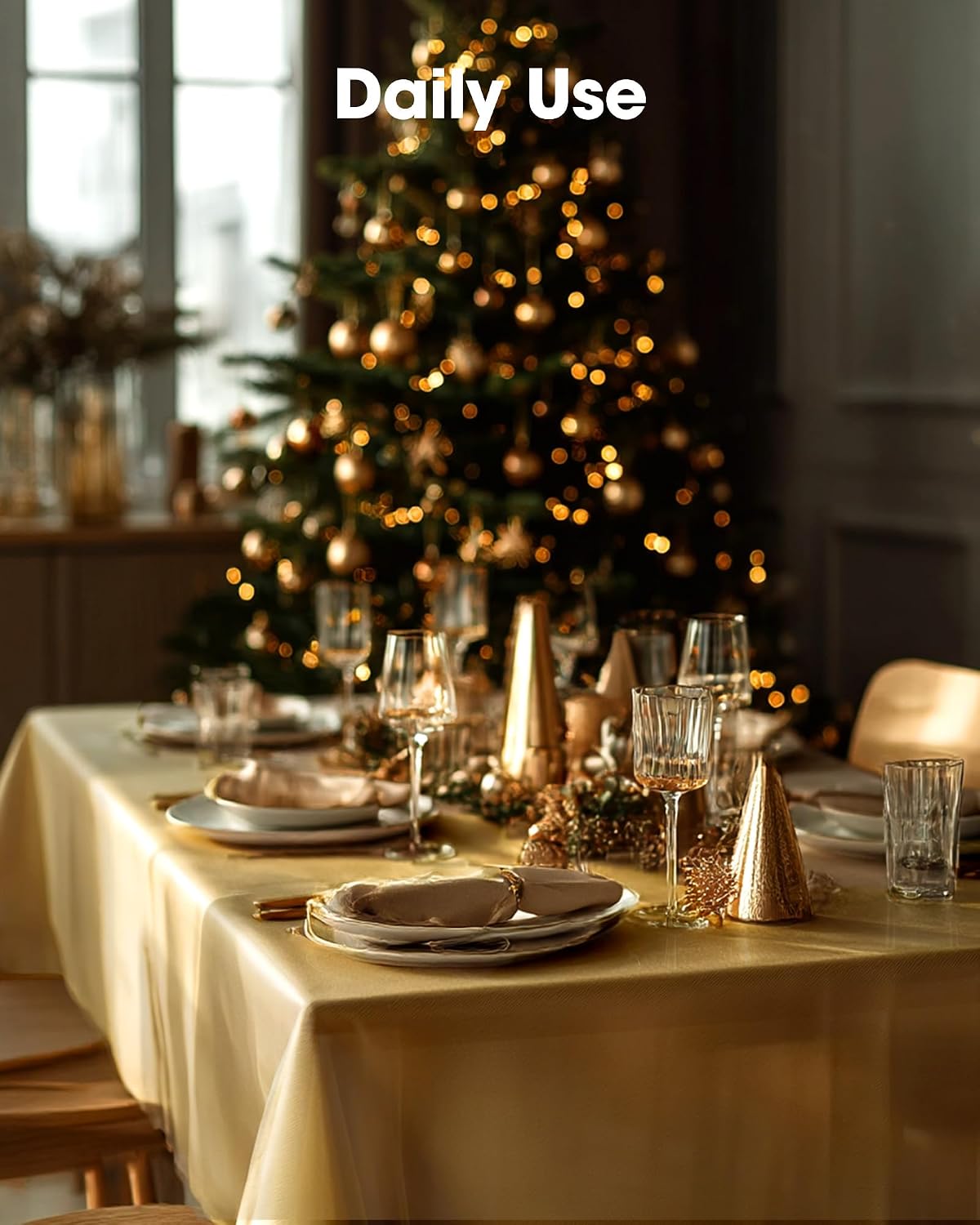 Pureegg Plastic Table Cloth Disposable 54x108 Gold 3Pack