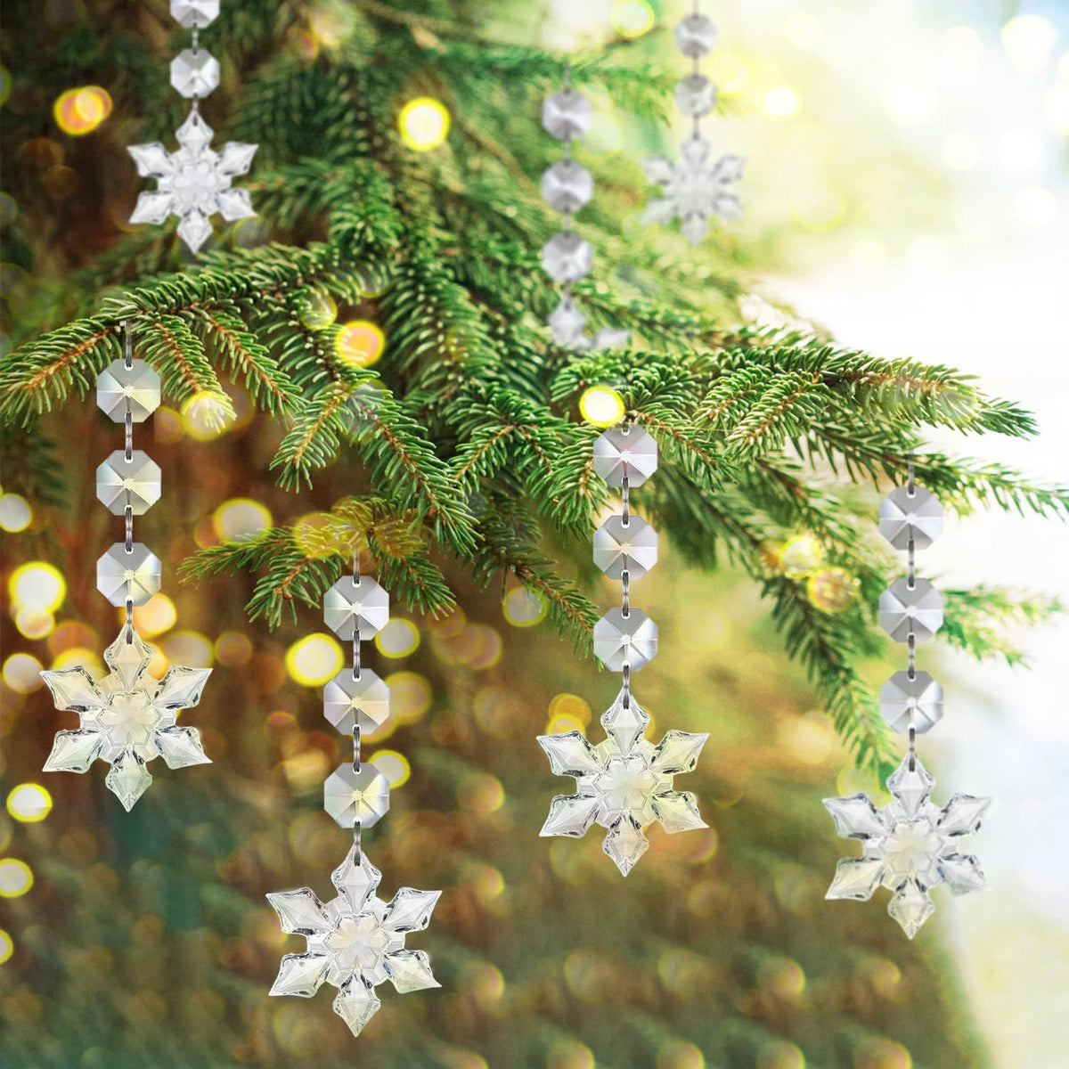 Crystal Snowflake Ornaments Christmas Tree Decorations 30-Pack Hanging Clear Acrylic Snowflake Christmas Tree Ornaments Winter Wonderland Home Decor Indoor, Snow Flake Star Xmas Holiday Party Supplies