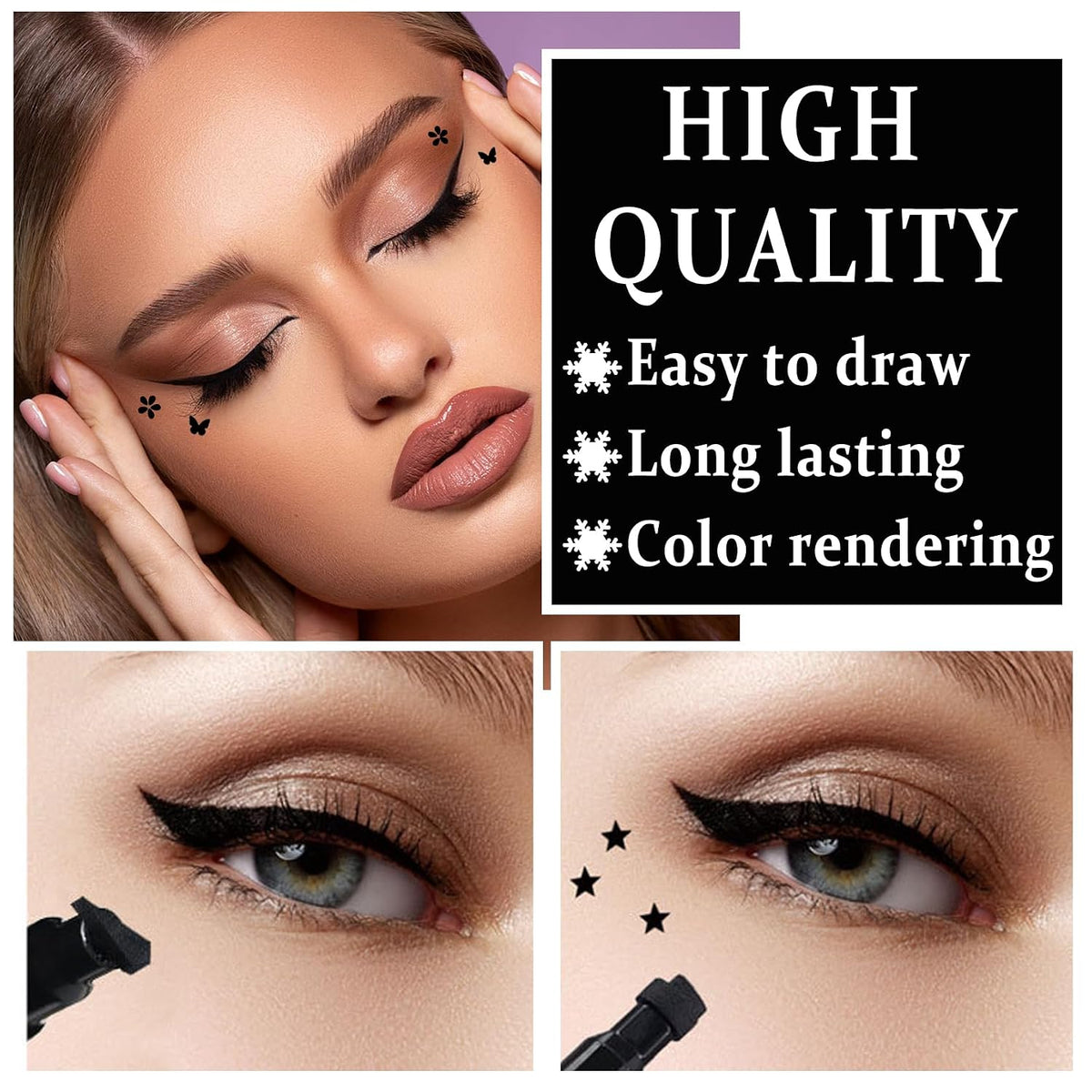 5PCS Double-headed Liquid Winged Black Eyeliner Stamp Pen Set | Eye Liner Pencil Long-lasting Waterproof, Stamp Eyeliner Set for Eye Makeup - Star, Heart, Flower, Butterfly, Triangle