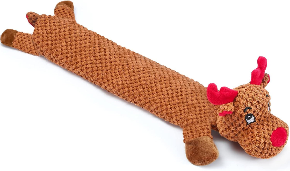No Stuffing Dog Christmas Toys with Squeakers, Crinkle Xmas Plush Dog Toys for Large Medium Small Dogs, Durable Interactive Dog Toys for Puppies, Reindeer