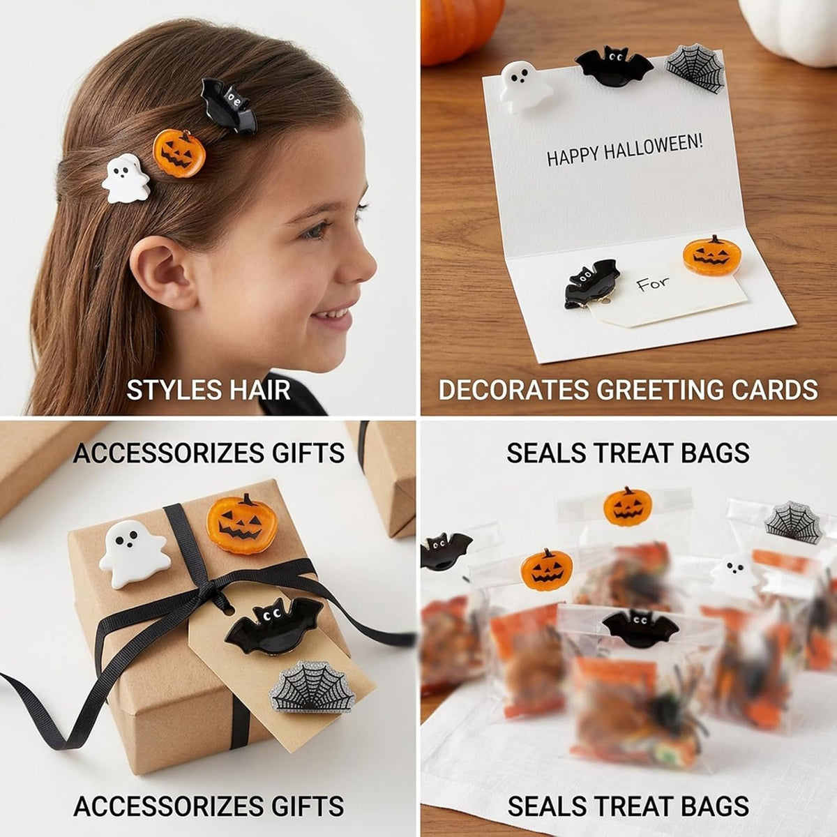 Mini Halloween Holiday Hair Claw Clips for Girls Pumpkin Ghost Bat Spider Web Fun Hair Clips Cute Halloween Hair Accessories for Women 8pcs