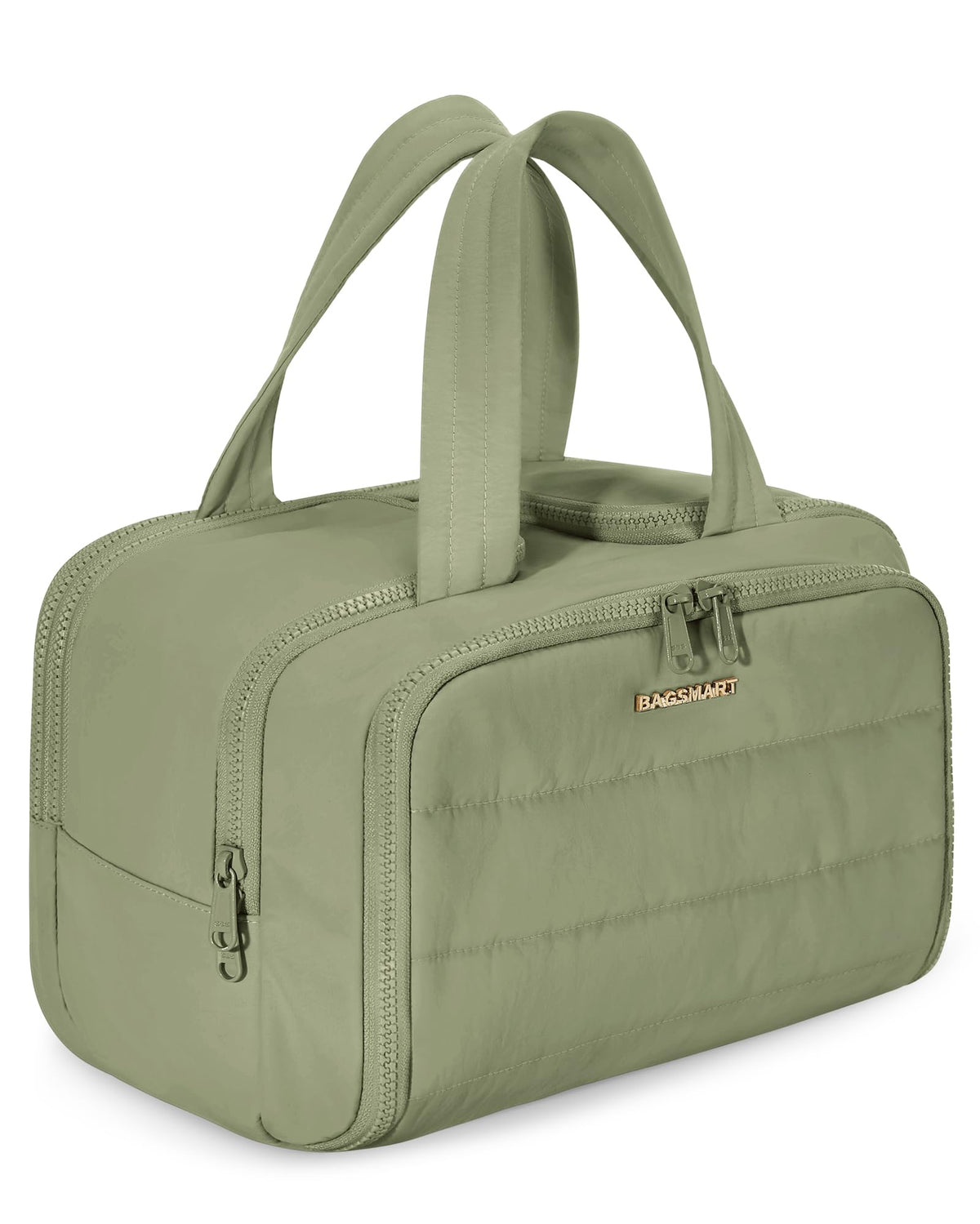 BAGSMART Travel Toiletry Bag, Crush Toiletry Bag for Women, Wide-open Puffy Toiletry Bags for Traveling, Large Travel Cosmetic Makeup Bag Organizer for Accessories,Toiletrie, Beige