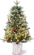 3 Ft Pre-Lit Christmas Tree, Artificial Christmas Tree with Base, Xmas Tree with Timer, Christmas Decoration for Home, Office, Easy Assembly