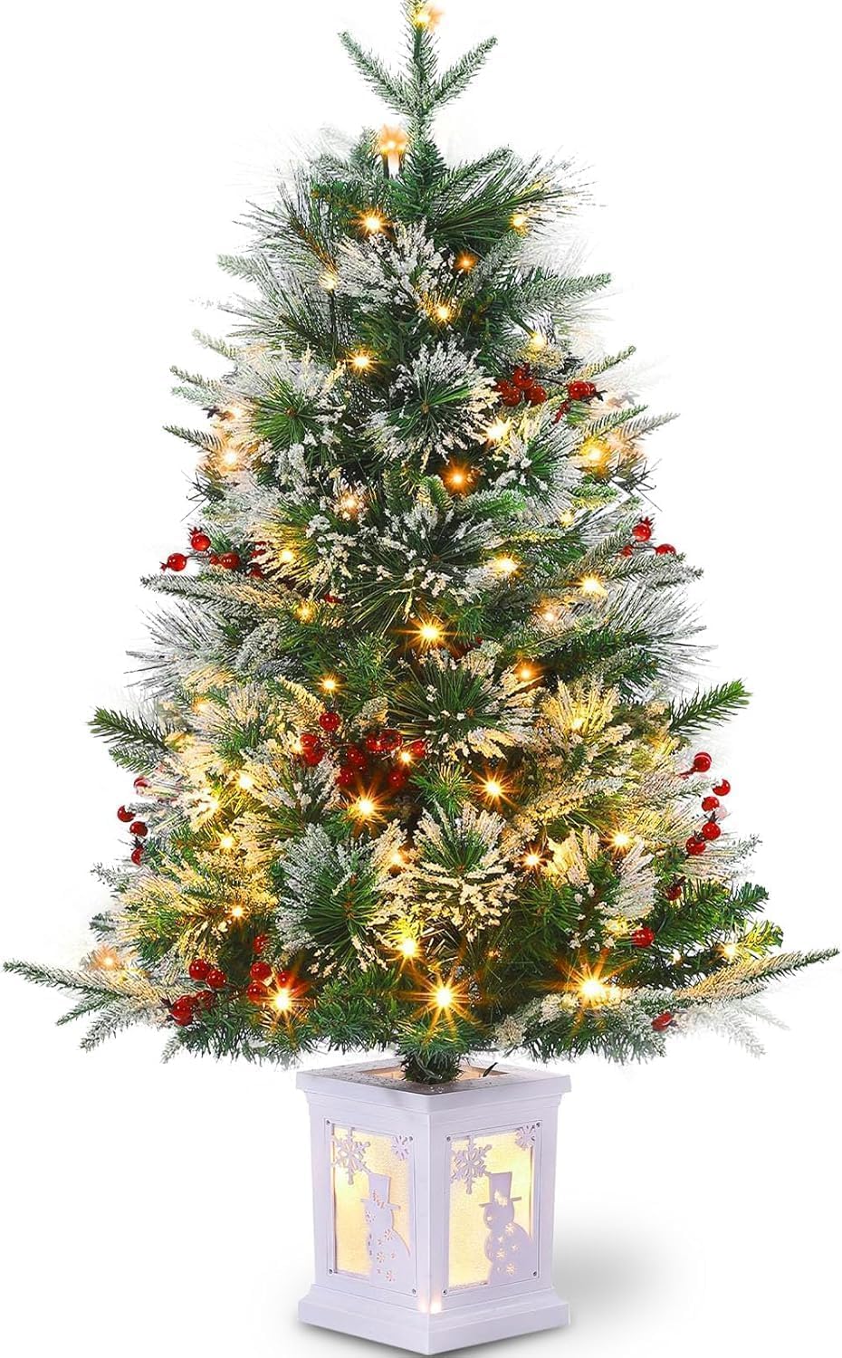 3 Ft Pre-Lit Christmas Tree, Artificial Christmas Tree with Base, Xmas Tree with Timer, Christmas Decoration for Home, Office, Easy Assembly