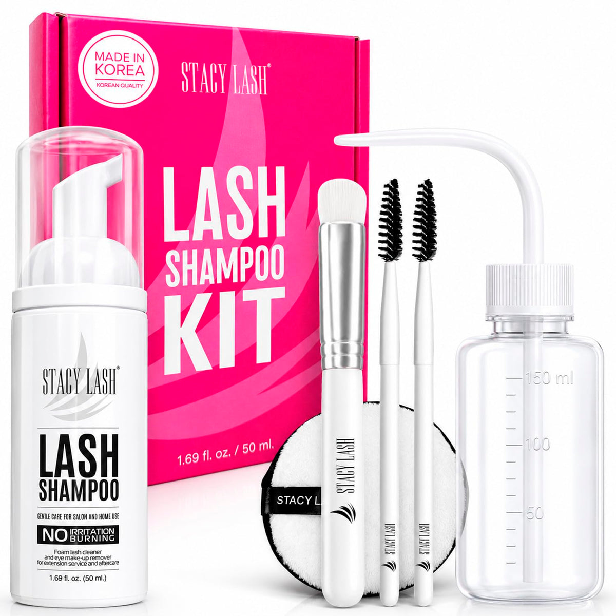 STACY LASH Eyelash Extension Shampoo + Brush / 1.69 fl.oz / 50ml / Korean Makeup Remover/Eyelid Foaming Cleanser/Wash for Extensions & Natural Lashes/Supplies for Professional & Home Use