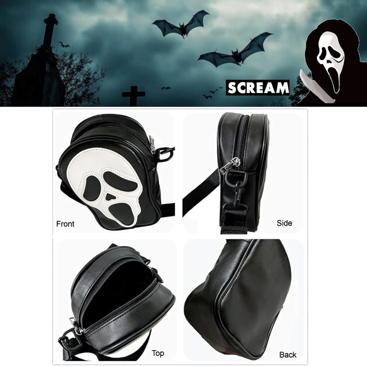 Tapp Collections Scream Ghost Face PU Crossbody Goth Sling Bag for Men And Women