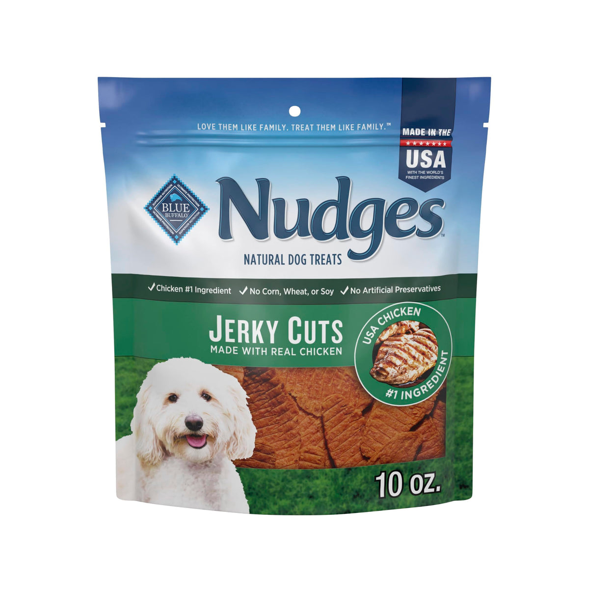 Blue Buffalo Nudges Chicken Jerky Cuts Natural Dog Treats, Tender & Meaty Dog Snacks, Healthy Reward or Training Treat, Made in the USA with Real Chicken, No Artificial Preservatives, 36 oz.