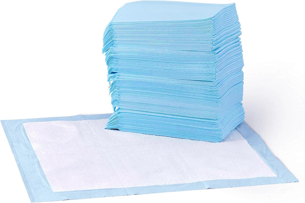 Amazon Basics Leak-Proof Dog and Puppy Potty Training Pee Pads with Quick-Dry 5-Layer Super Absorbent Surface for Dog Training, Floor Protection, Regular Size 22x22", Blue & White, 50 Count