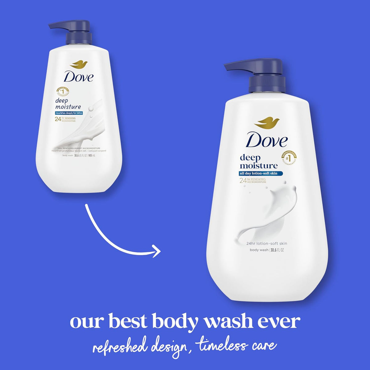 Dove 24hr Lotion Body Wash Deep Moisture, 30.6 oz | Moisturizing body wash with MicroMoisture technology for 24-hour hydration and lotion-soft skin