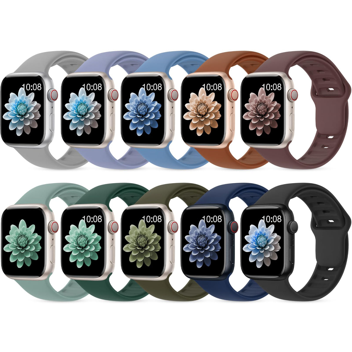 10 Pack Silicone Sport Bands Compatible with Apple Watch Band Women Men