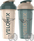 VELOMIX 2 Pack 28oz Protein Shaker Bottle for Protein Mixes, Black/Transpar