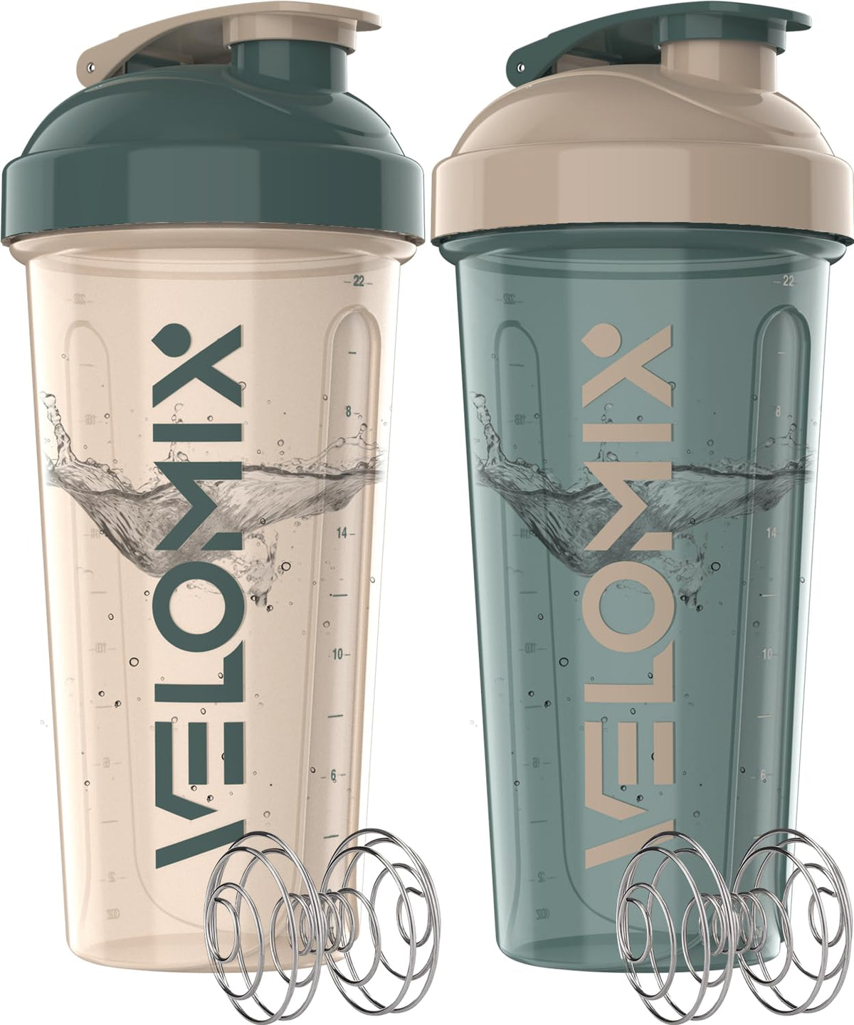 VELOMIX 2 Pack 28oz Protein Shaker Bottle for Protein Mixes, Black/Transpar