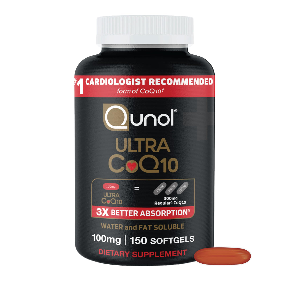 Qunol Ultra CoQ10 100mg Softgels- 3x Better Absorption, Antioxidant for Heart Health & Energy Production, Coenzyme Q10 Vitamins and Supplements, 3 Month Supply, 90 Count