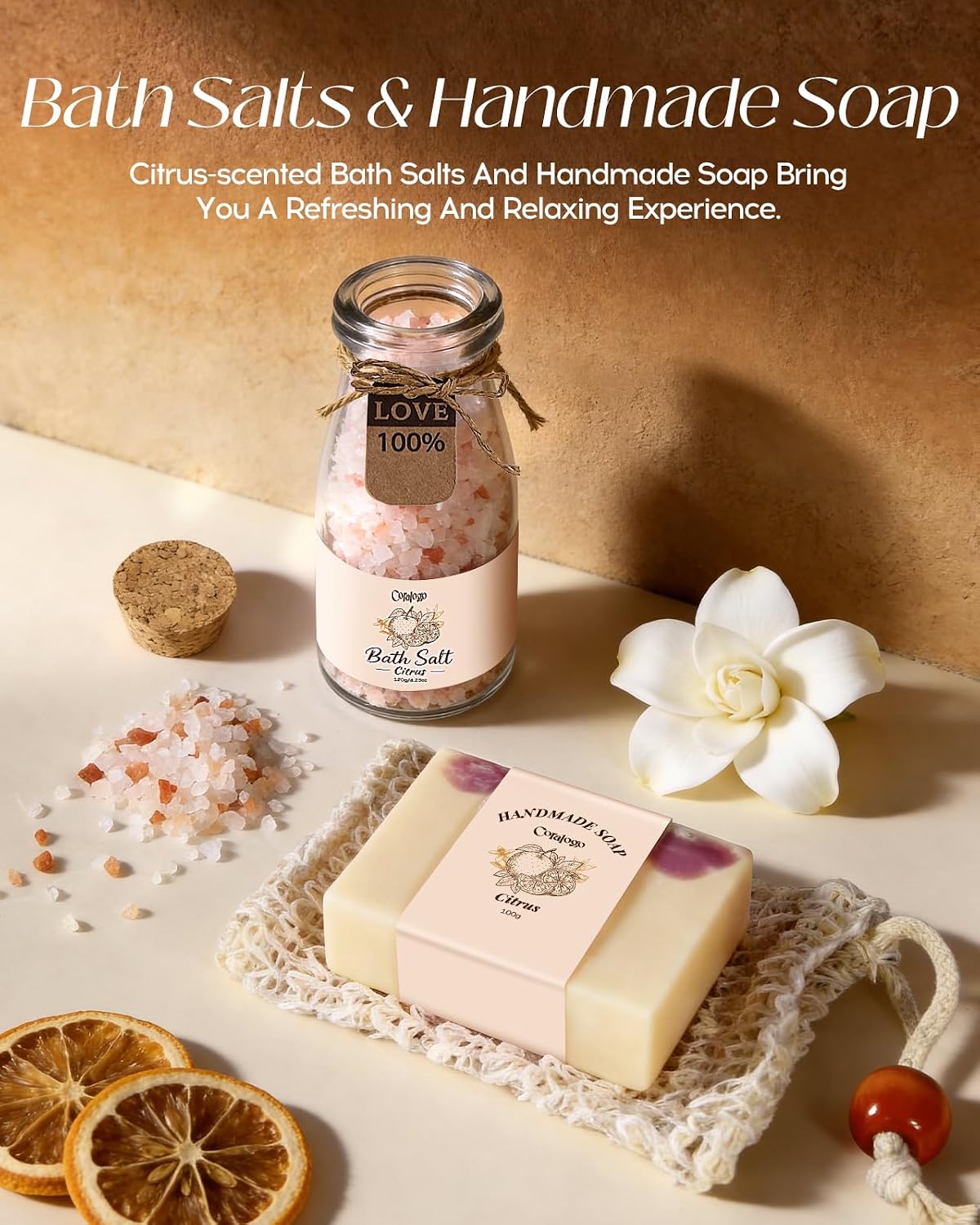 Natural Spa Gift Basket for Women, Citrus Jasmine | Pampering Package, Ready-to-gift, Refreshing scent, Aromatherapy, for Birthday, Get Well Soon Gift Set, for Any Occasion