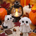 2Pcs Halloween Dog Cat Ghost Resin Figurines Statues Cute Spooky
