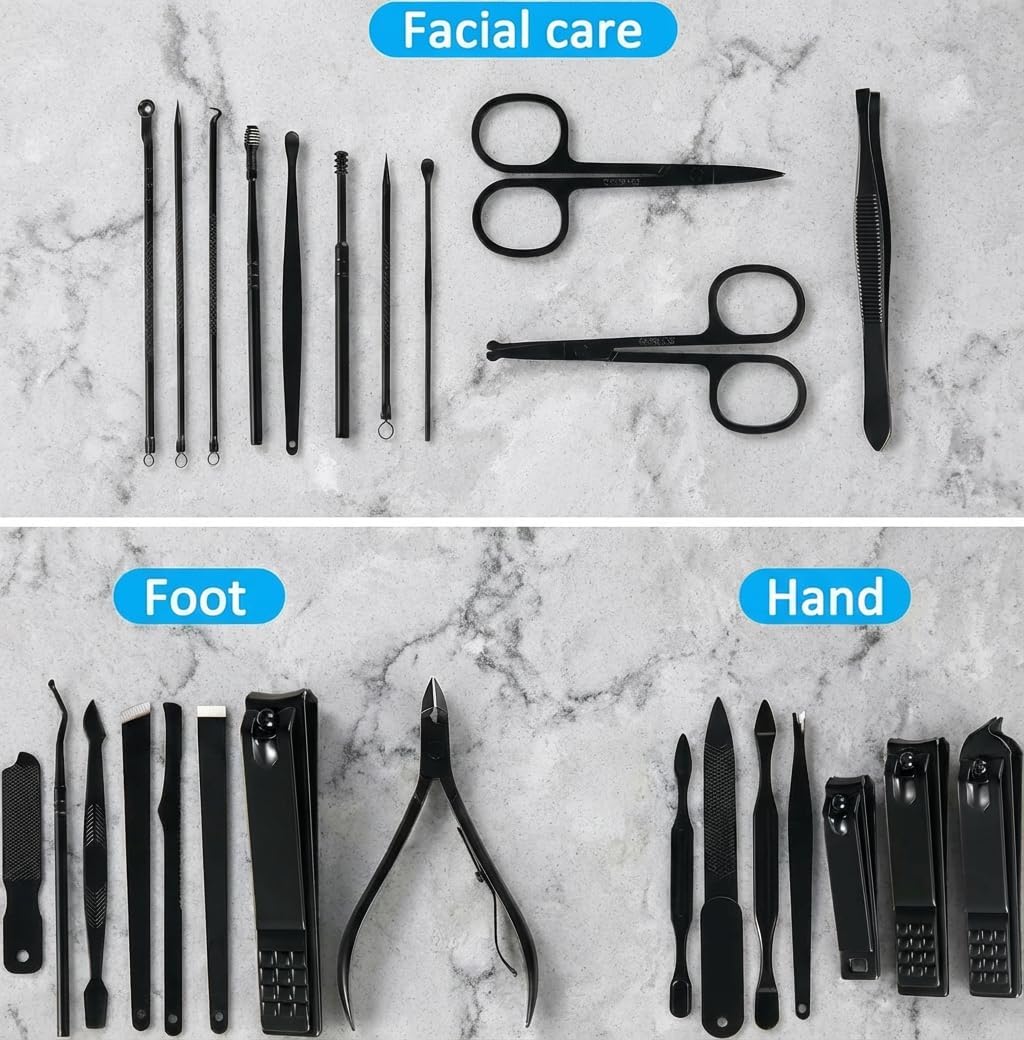 MINKINH Manicure Set Professional Nail Clipper Kit-26 Pieces, Brown | Stainless Steel Manicure Kit, Nail Care Tools with Travel Case for Men & Women, Hand & Foot Care, Gift for Family & Friends