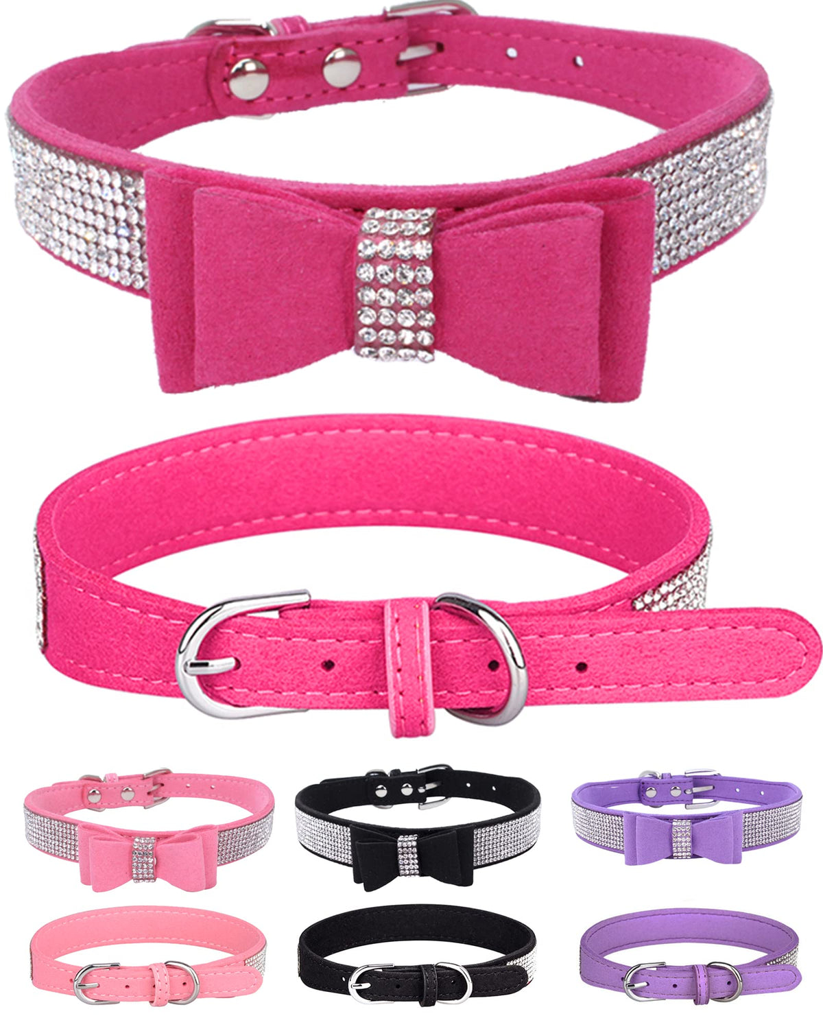 Bling Dog Collar for Small Medium Large Dogs, Crown Rhinestone Dog Collars for Girl and boy Dog, Diamond Puppy Collars, Adjustable Leather Suede SOFE Cat Collar (S(10.6"-13"/27CM-33CM), Pink)