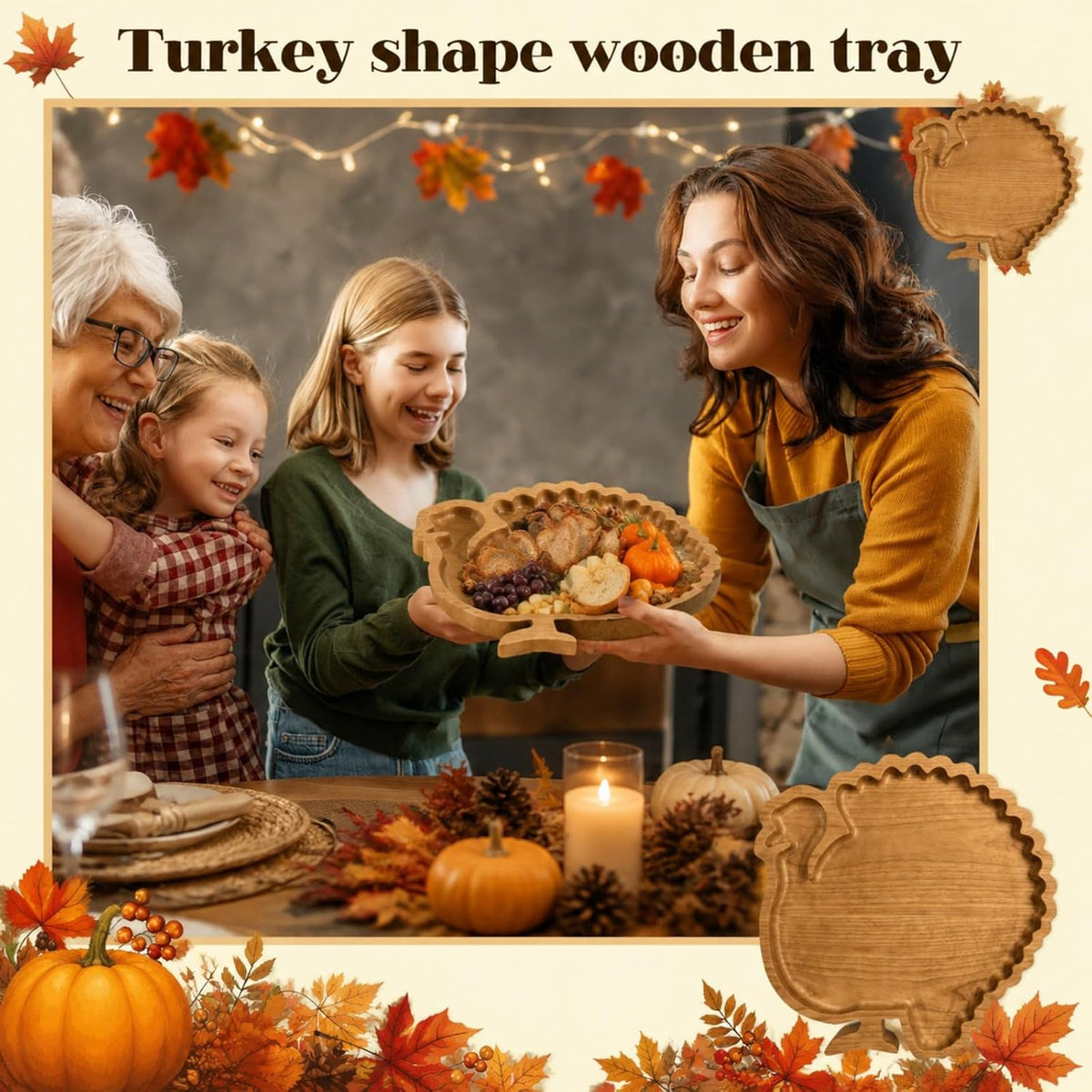 Sliner Turkey Charcuterie Board Wooden Thanksgiving Serving Platter Tray