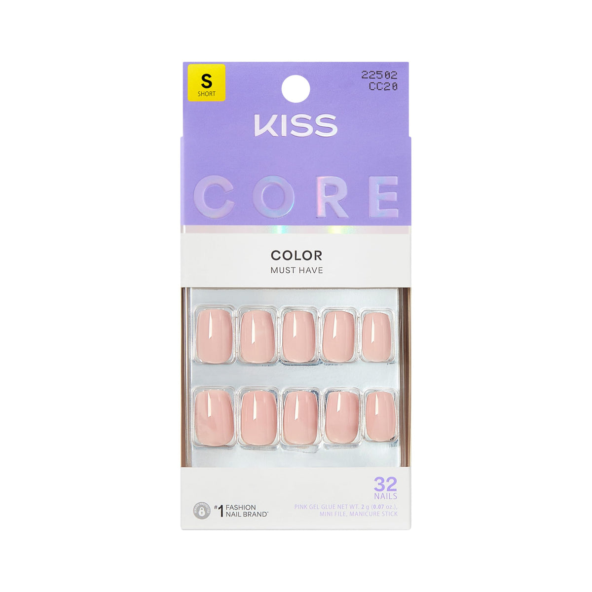 Kiss Core, Press On Nails, Nail glue included, 'Lyrical', White, Short Size, Almond Shape, Includes 32 Nails, 2g Glue, 1 Manicure Stick, 1 Mini File