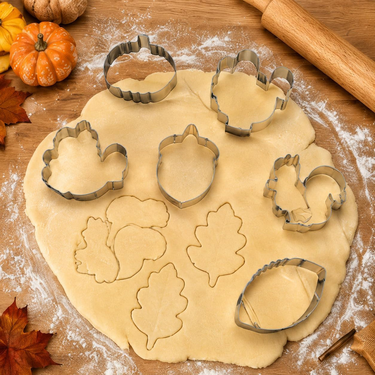 Fall Cookie Cutters Set, 8-Piece Thanksgiving Cookie Cutters with Pumpkin, Turkey, Football and Leaf Shapes, Stainless Steel