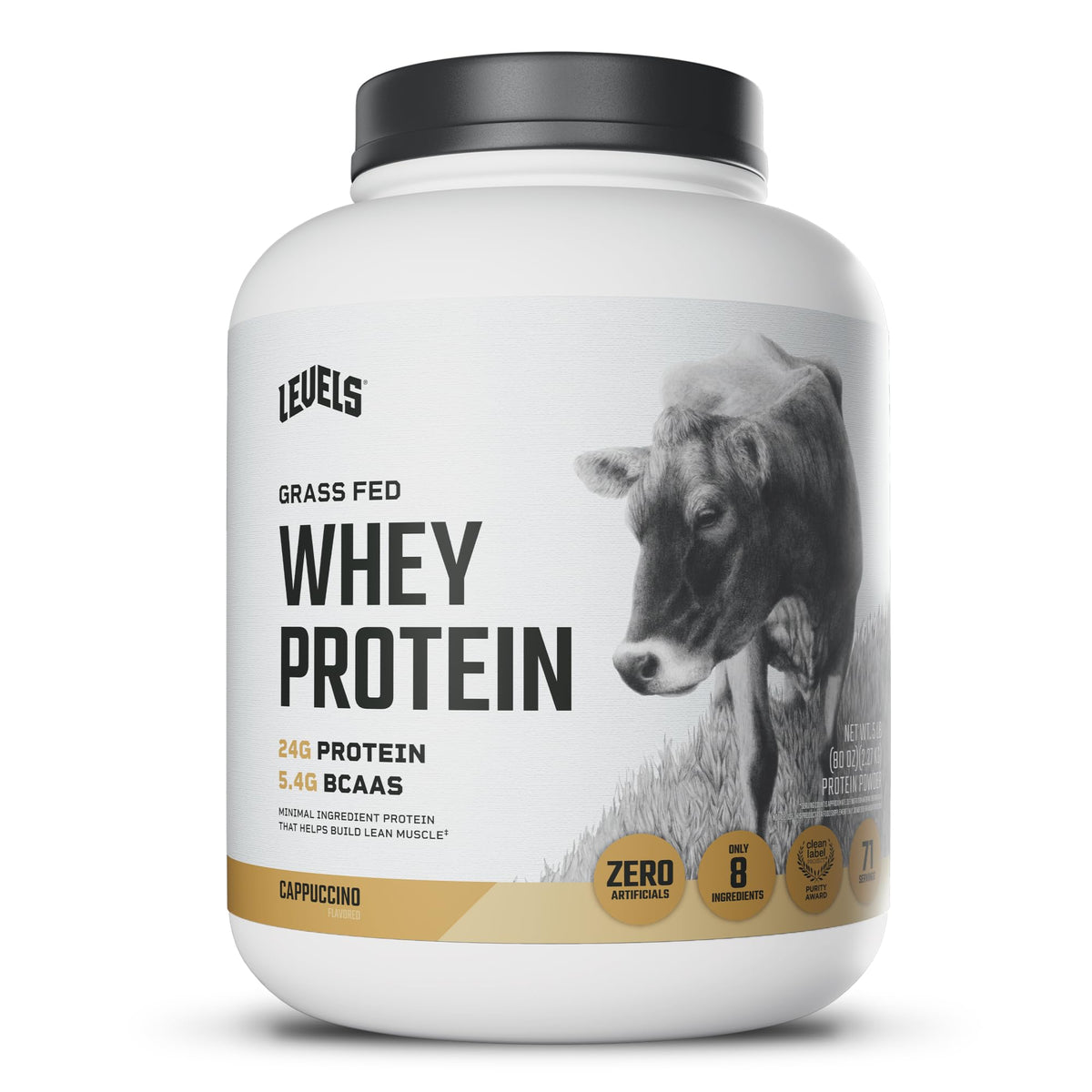 Levels Whey Protein Powder, No Artificial Ingredients, Vanilla Bean, 2LB | 24G of protein and 5.4G BCAAs per scoop, made with hormone-free dairy, zero junk, no fillers, no added sugar, certified clean