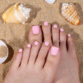 Curvlife Soft Gel Press on Toenails Short Design Milky White Fake Toe Nails Stick On Foot Nails Acrylic Glossy White Toenail Press ons Square for Easter Gift For Women