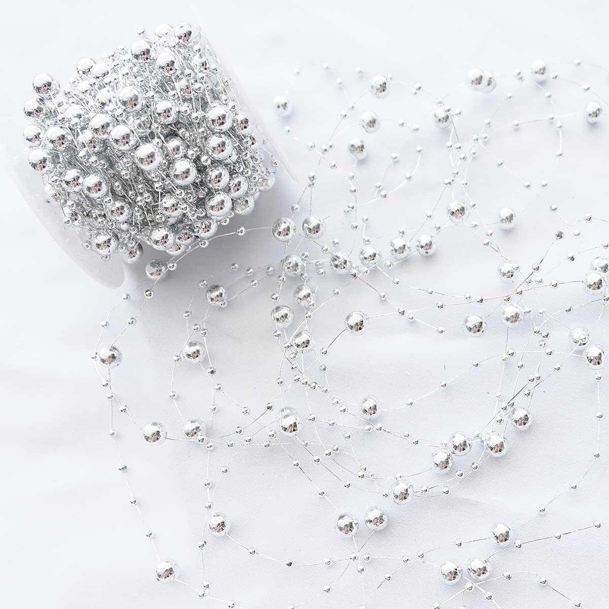 HADDIY Christmas Silvery Tree Beads Garland Decoration,66 Feet Pearl Strands Chain for Christmas Tree Decor,Crafts and Holiday Décor