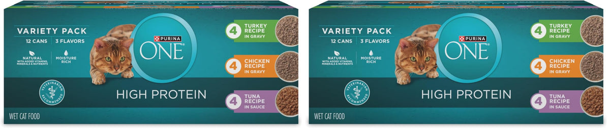 Purina ONE Natural, High Protein Cat Food Variety Pack, Turkey, Chicken and Tuna Recipes - (2 Packs of 12) 3 oz. Cans