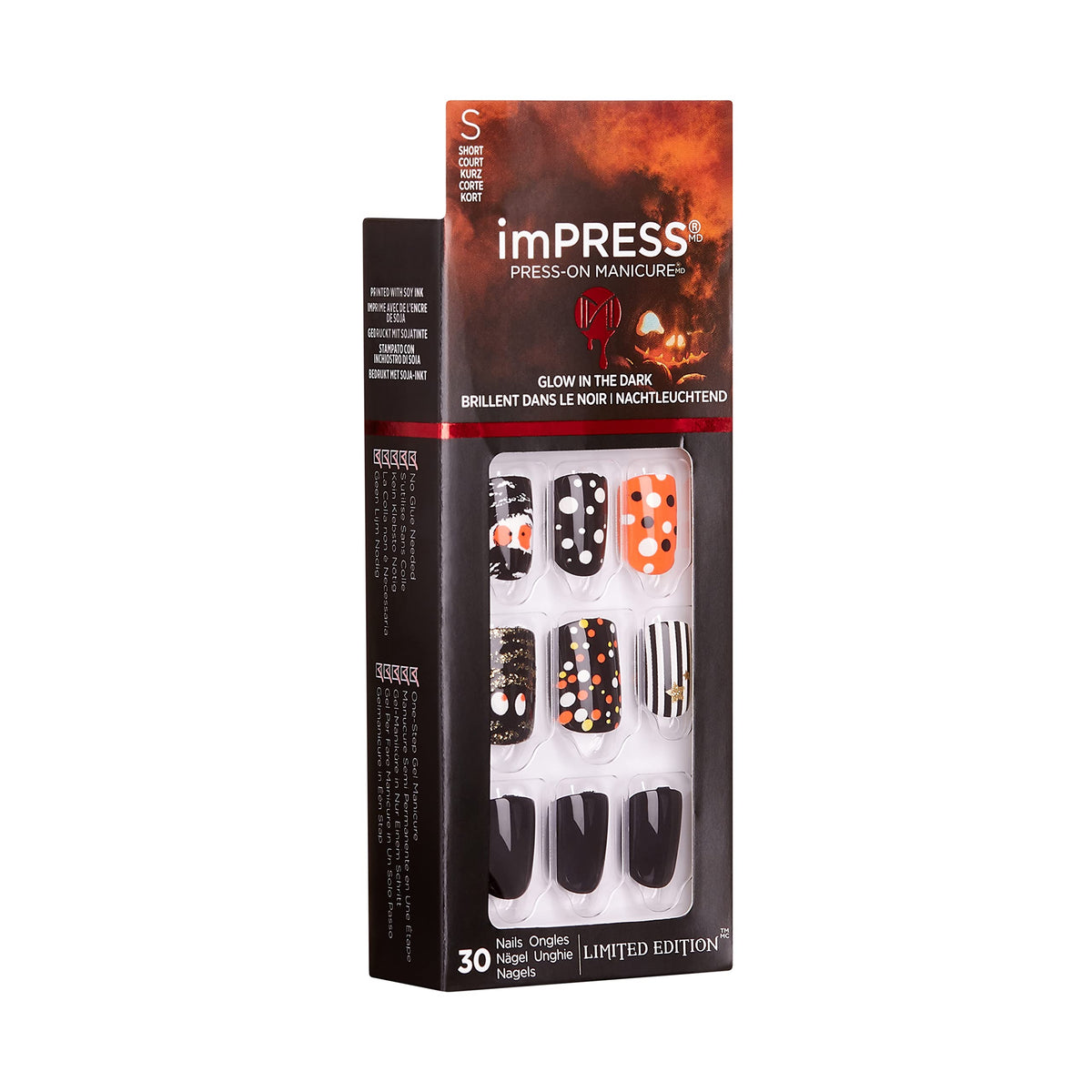 KISS imPRESS Limited Edition Halloween Press-On Nails, Glow-In-The-Dark, PureFit Technology, 'Witchful Thinking’, with Prep Pad, Mini File, Cuticle Stick, & 30 Fake Nails