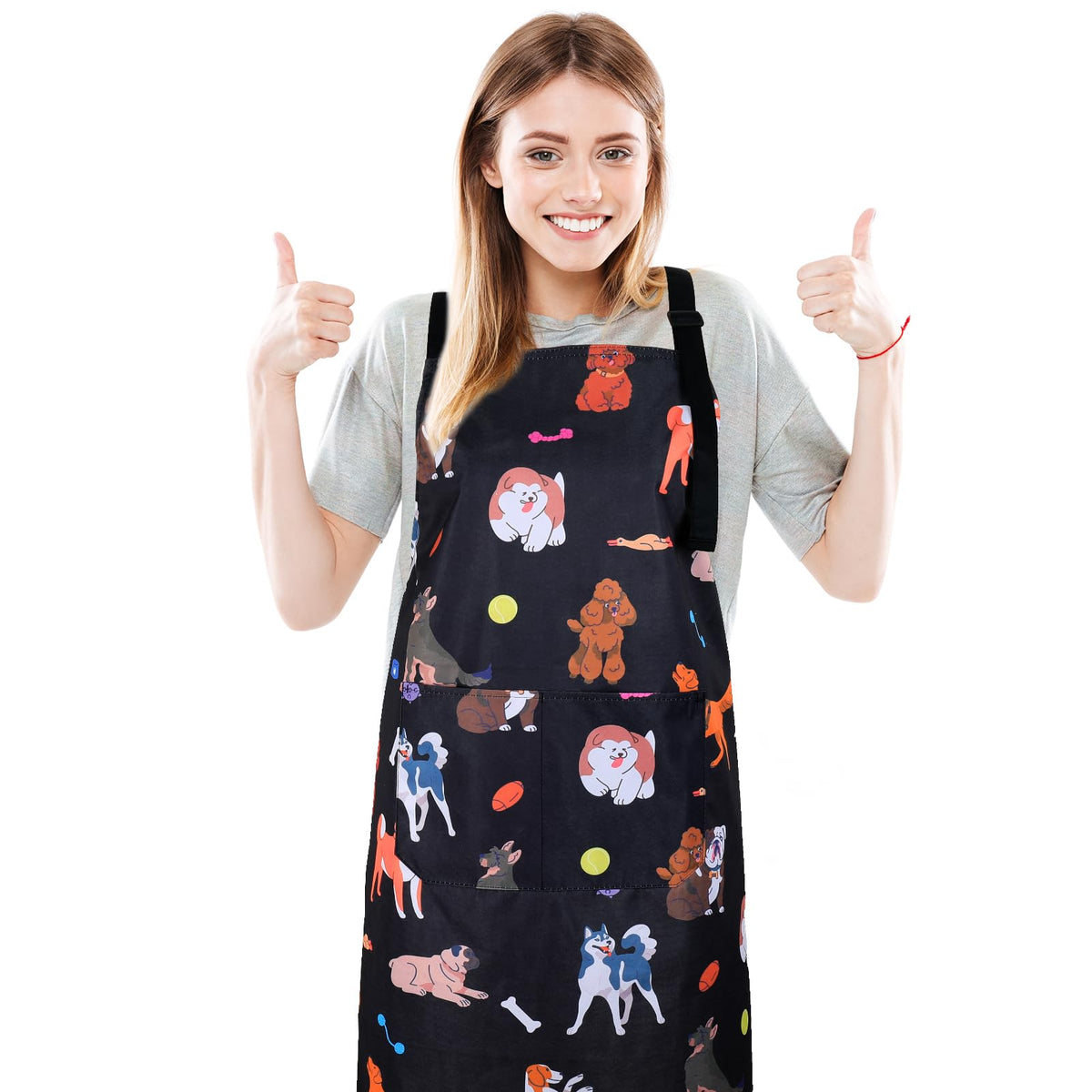 Dog Grooming Waterproof Apron with 2 Pockets, Cute Animals Puppy Dog Pets Apron