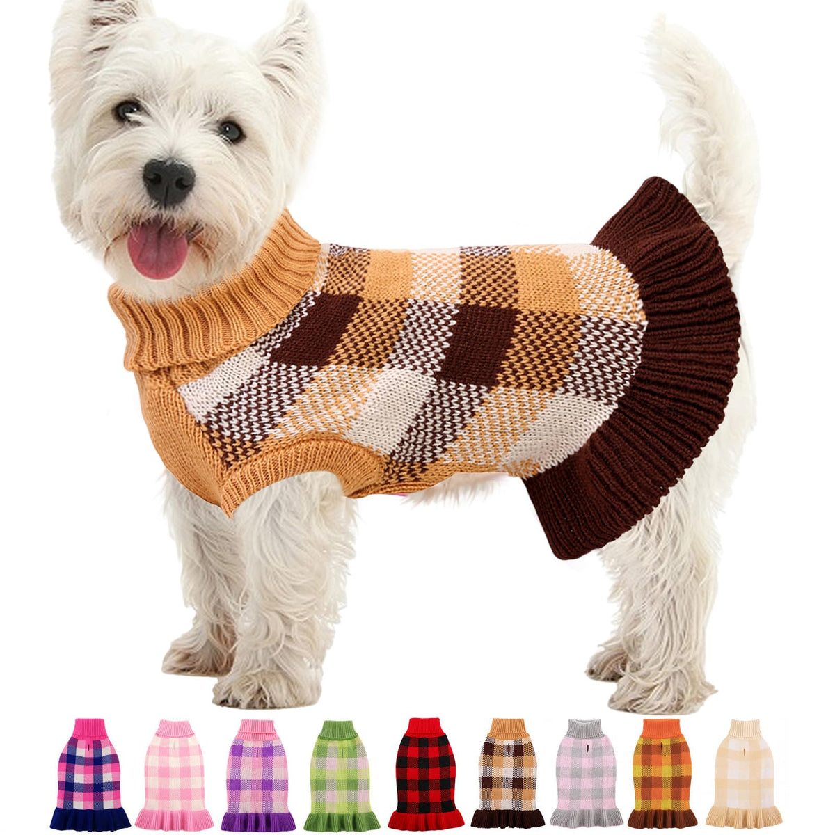 Dog Sweater Dress Plaid Knitwear for Small Dogs Girl Christmas Clothes